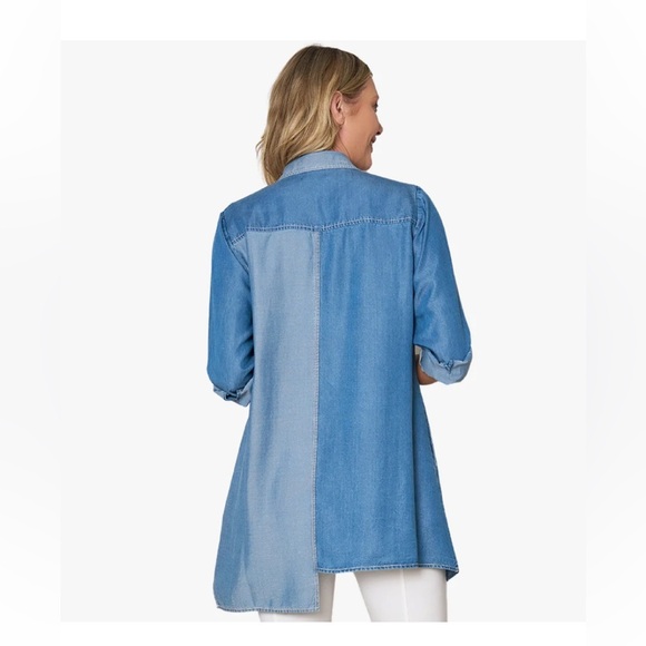 Stella Carakasi Crossroads Tencel Blue Shades Tunic. Asymmetrical Hem, Pockets - Picture 2 of 16